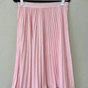 Kate Kasin High Waist Pleated A-Line Midi Swing Skirt Pastel Pink
